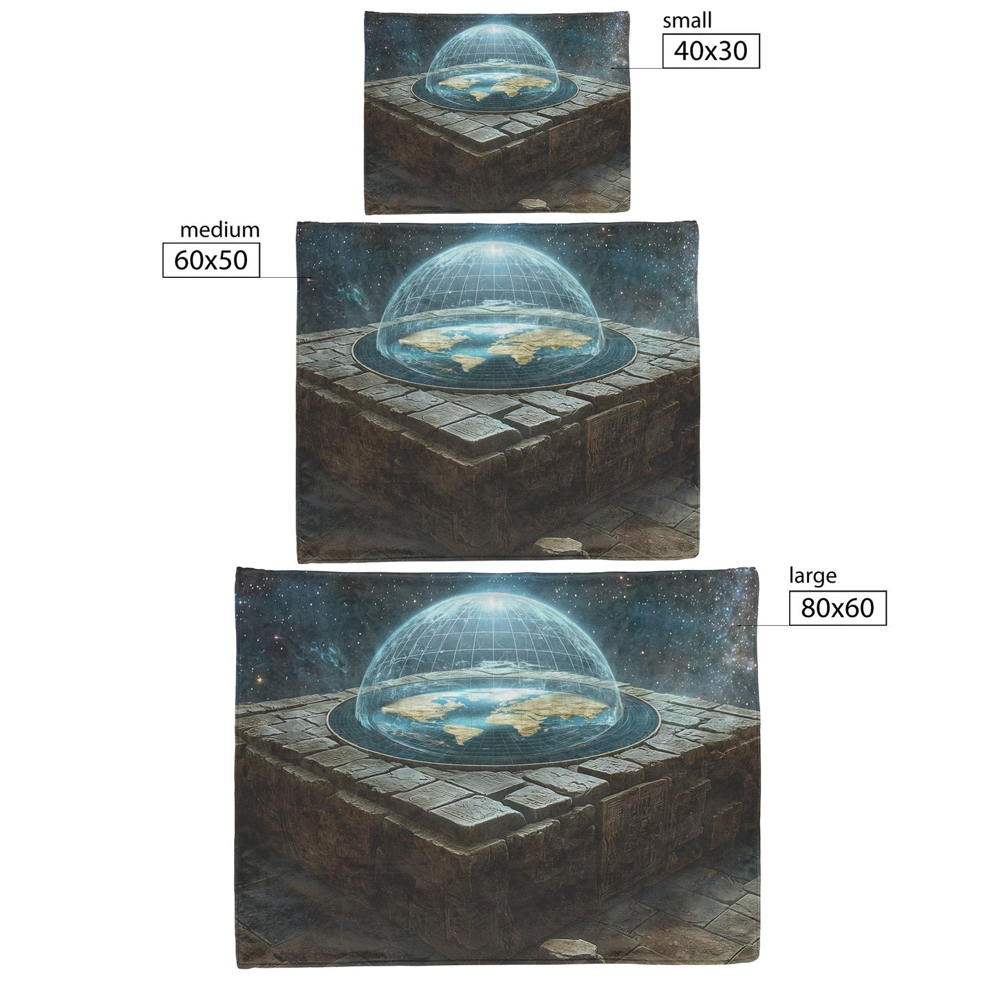 Flat Earth Firmament on Hieroglyph Carved Stone Bricks Starry Cosmos Cozy Fleece Sherpa Blanket - Awakening Righteousness