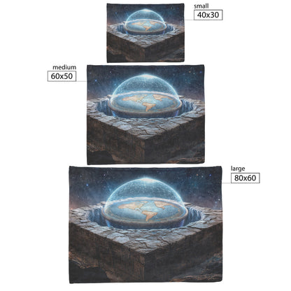 Flat Earth Firmament Resting on Ancient Stone Bricks with Starry Cosmos Background Cozy Fleece Sherpa Blanket - Awakening Righteousness