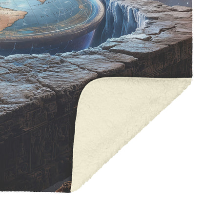 Flat Earth Firmament Resting on Ancient Stone Bricks with Starry Cosmos Background Cozy Fleece Sherpa Blanket - Awakening Righteousness