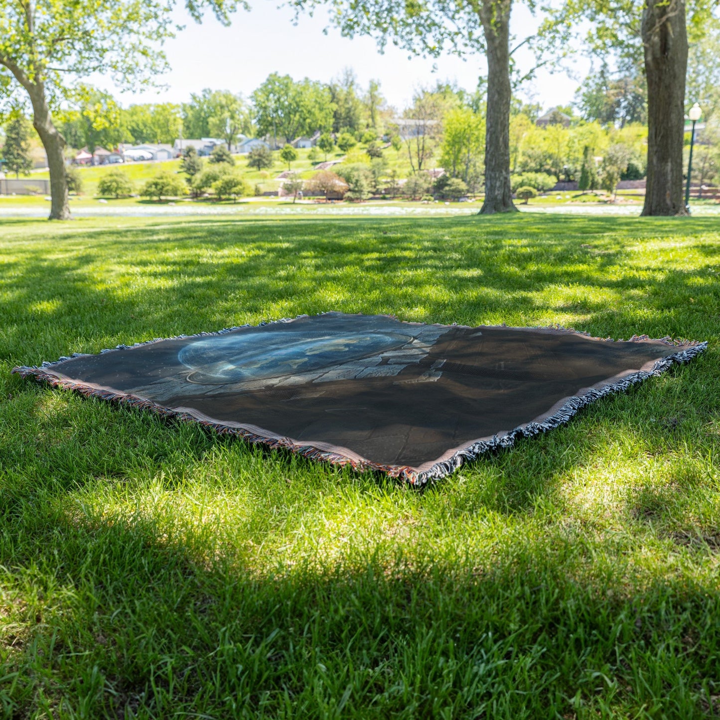 Flat Earth Firmament with Hieroglyphs and Starry Cosmos Woven Throw Blanket - Awakening Righteousness