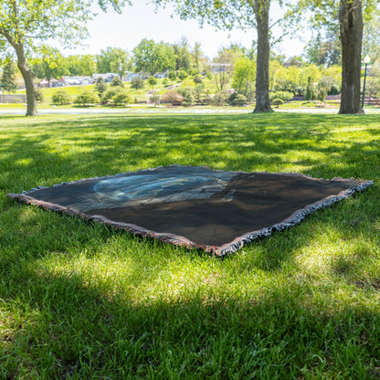 Flat Earth Firmament with Hieroglyphs and Starry Cosmos Woven Throw Blanket - Awakening Righteousness