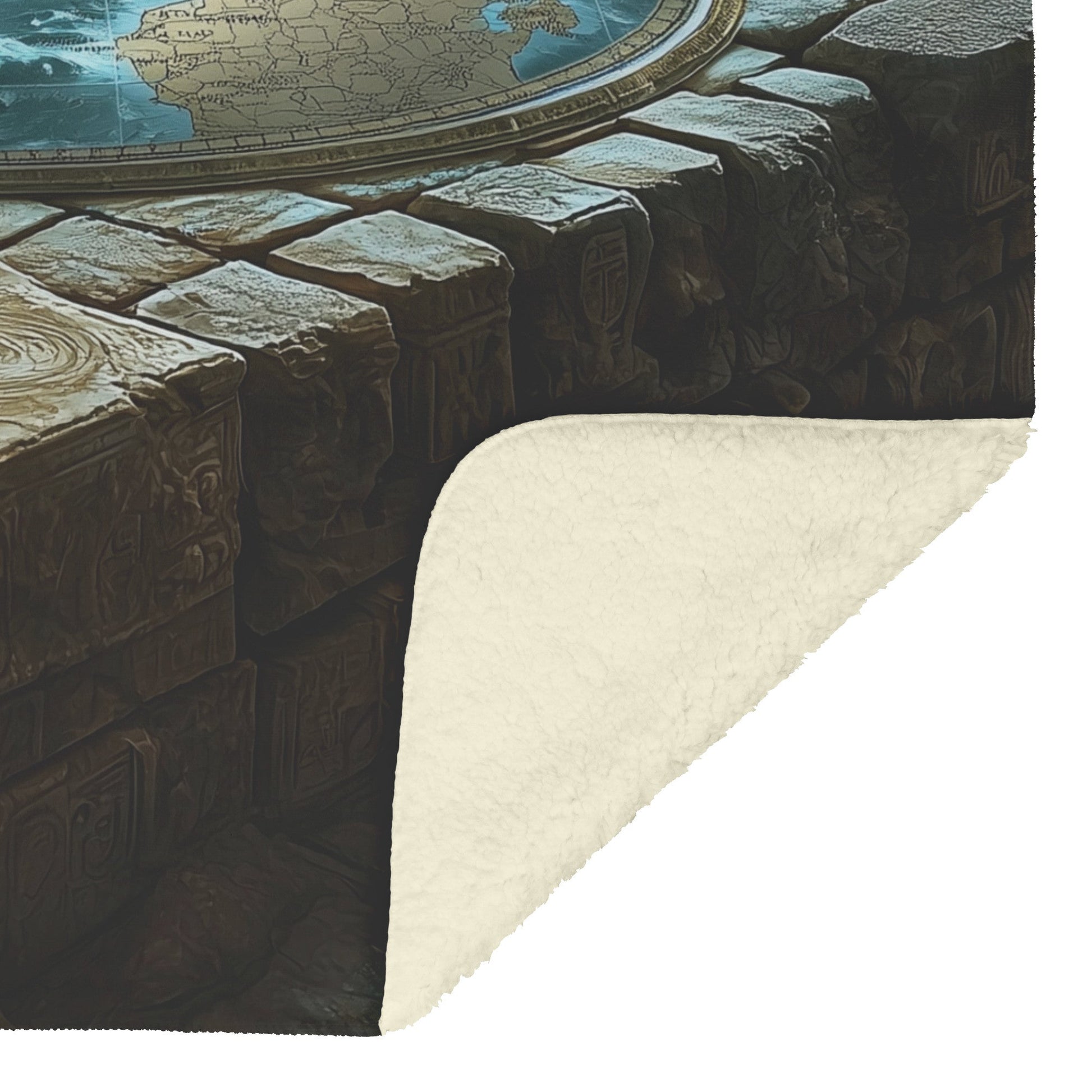 Flat Earth with Firmament on Hieroglyph Carved Stone Bricks Starry Cosmos Cozy Fleece Sherpa Blanket - Awakening Righteousness