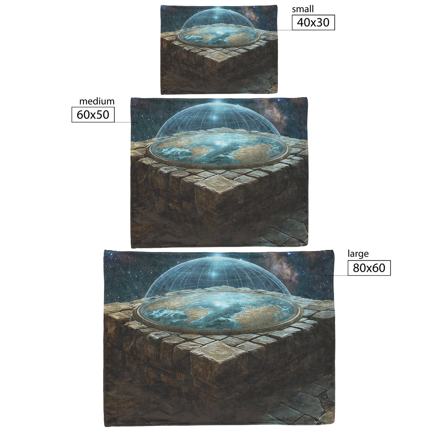 Flat Earth with Firmament on Hieroglyph Carved Stone Bricks Starry Cosmos Cozy Fleece Sherpa Blanket - Awakening Righteousness