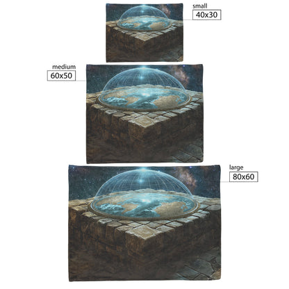 Flat Earth with Firmament on Hieroglyph Carved Stone Bricks Starry Cosmos Cozy Fleece Sherpa Blanket - Awakening Righteousness