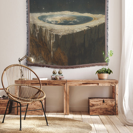 Flat Earth with Firmament on Massive Stone Structure and Starry Cosmos Woven Throw Blanket - Awakening Righteousness