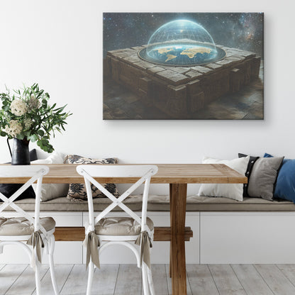 Flat Earth with Firmament on Squared Stone with Hieroglyph Carvings in Starry Cosmos Canvas Wall Art Decor - Awakening Righteousness