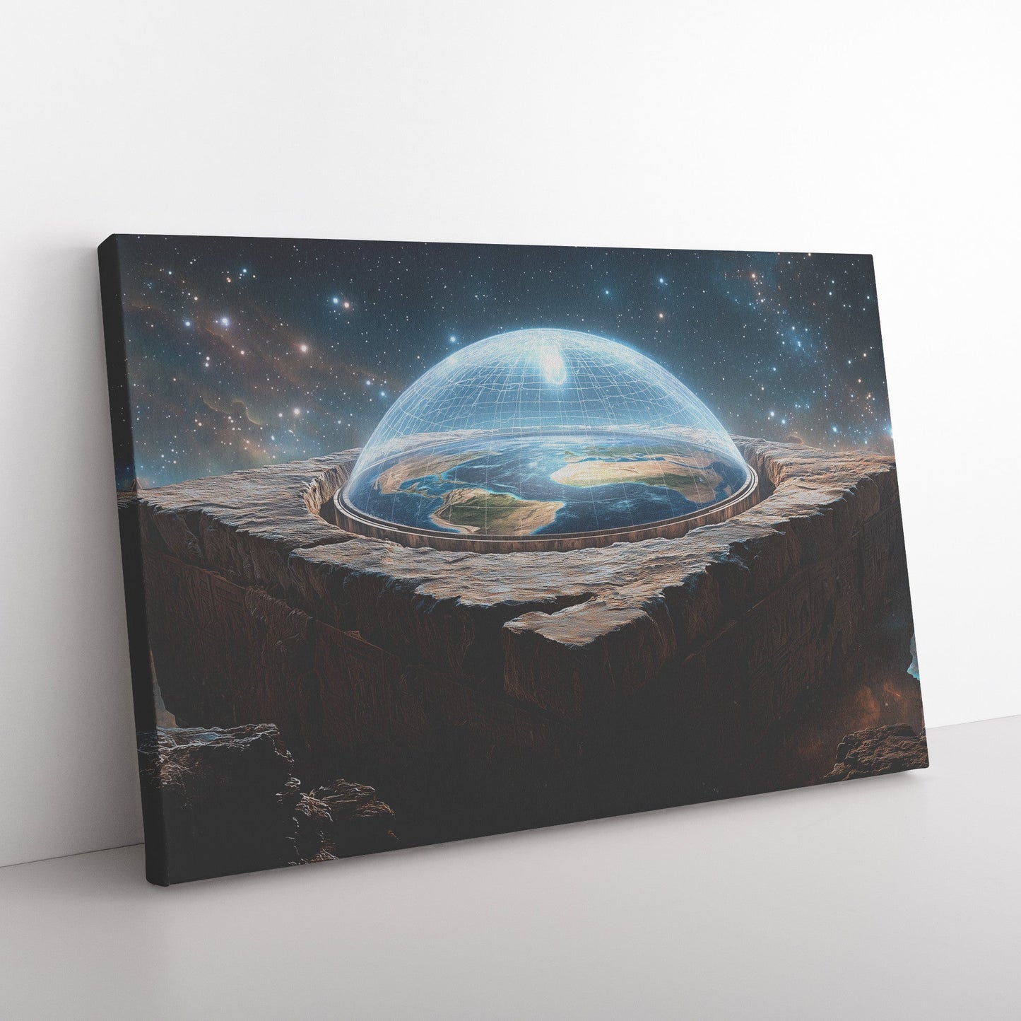 Flat Earth with Firmament on Stone Bricks with Egyptian Hieroglyphs Carvings Canvas Wall Art Decor - Awakening Righteousness