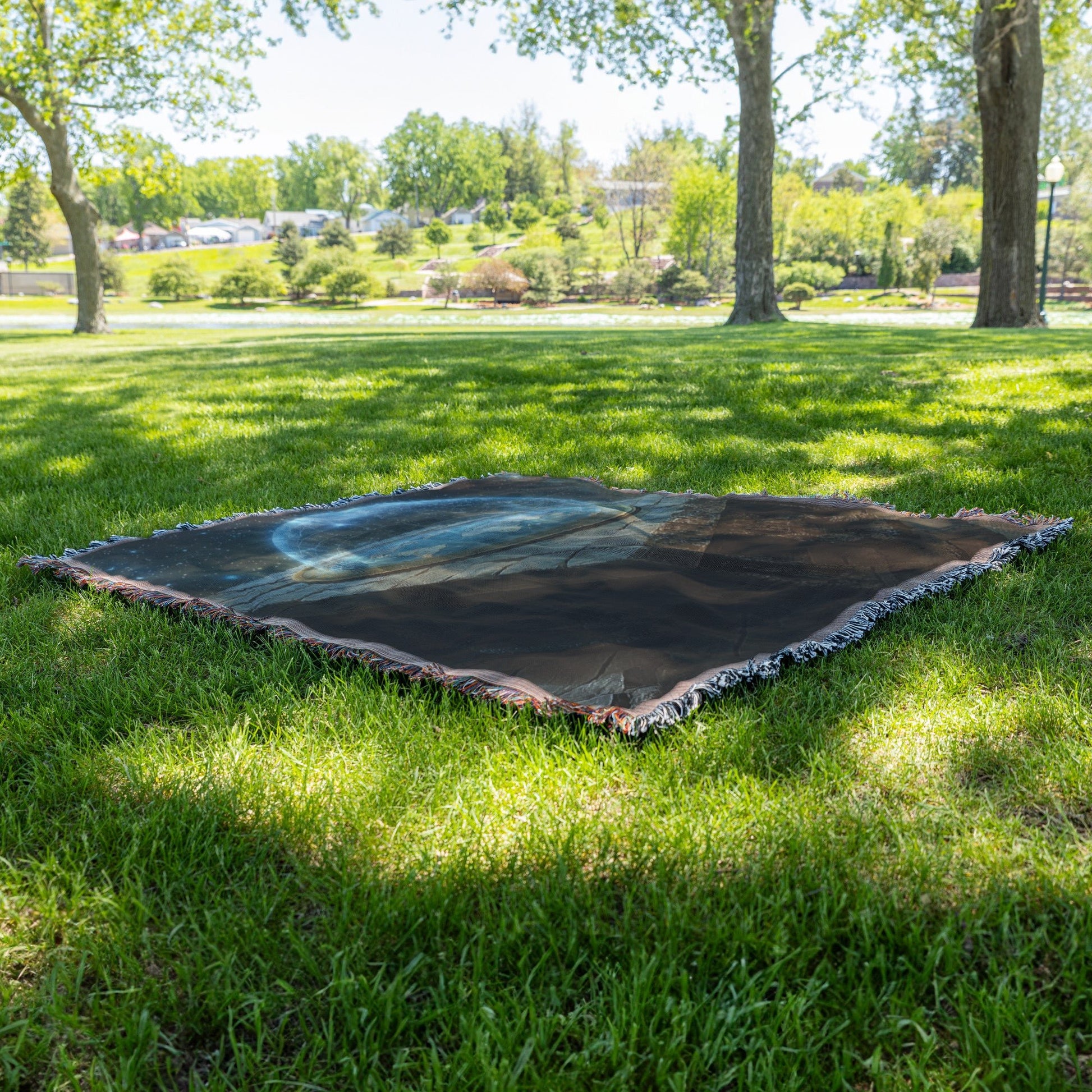 Flat Earth with Radiant Firmament and Ancient Carved Stone Table Woven Throw Blanket - Awakening Righteousness