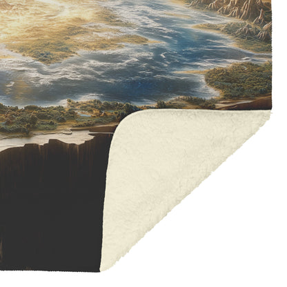 Flat Earth with Sun Moon Celestial Elements and Diverse Landscapes Cozy Fleece Sherpa Blanket - Awakening Righteousness