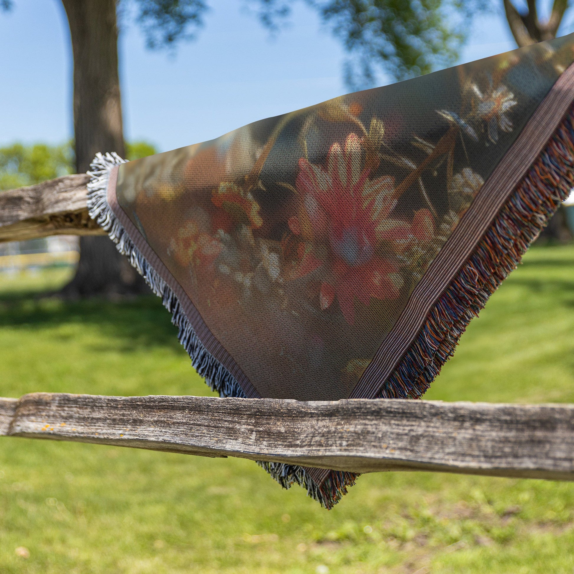 Floral Crown Woven Throw Blanket Featuring a Girl Surrounded by Vibrant Flowers for Spring Inspired Cozy Decor - Awakening Righteousness