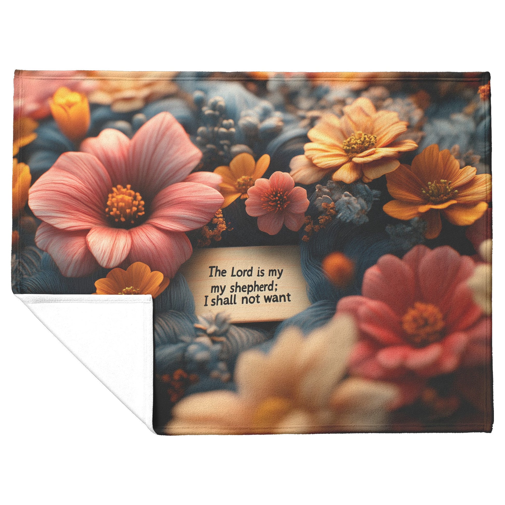 Floral Design with Psalm 23 The Lord Is My Shepherd Verse Fleece Sherpa Blanket Ultra Soft Cozy Perfect for Gift Home - Awakening Righteousness