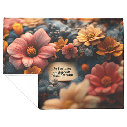 Floral Design with Psalm 23 The Lord Is My Shepherd Verse Fleece Sherpa Blanket Ultra Soft Cozy Perfect for Gift Home - Awakening Righteousness