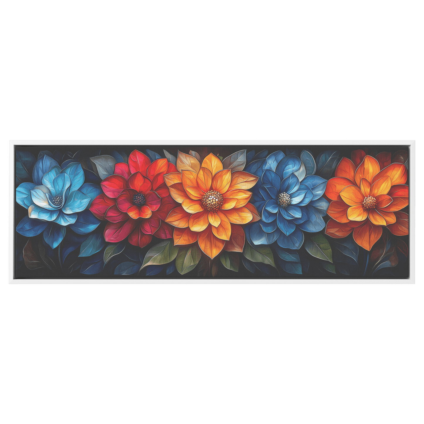 Floral Mandalas Geometric Symmetry Stained Glass Panoramic Framed Canvas Wall Art for Home and Office Decor - Awakening Righteousness