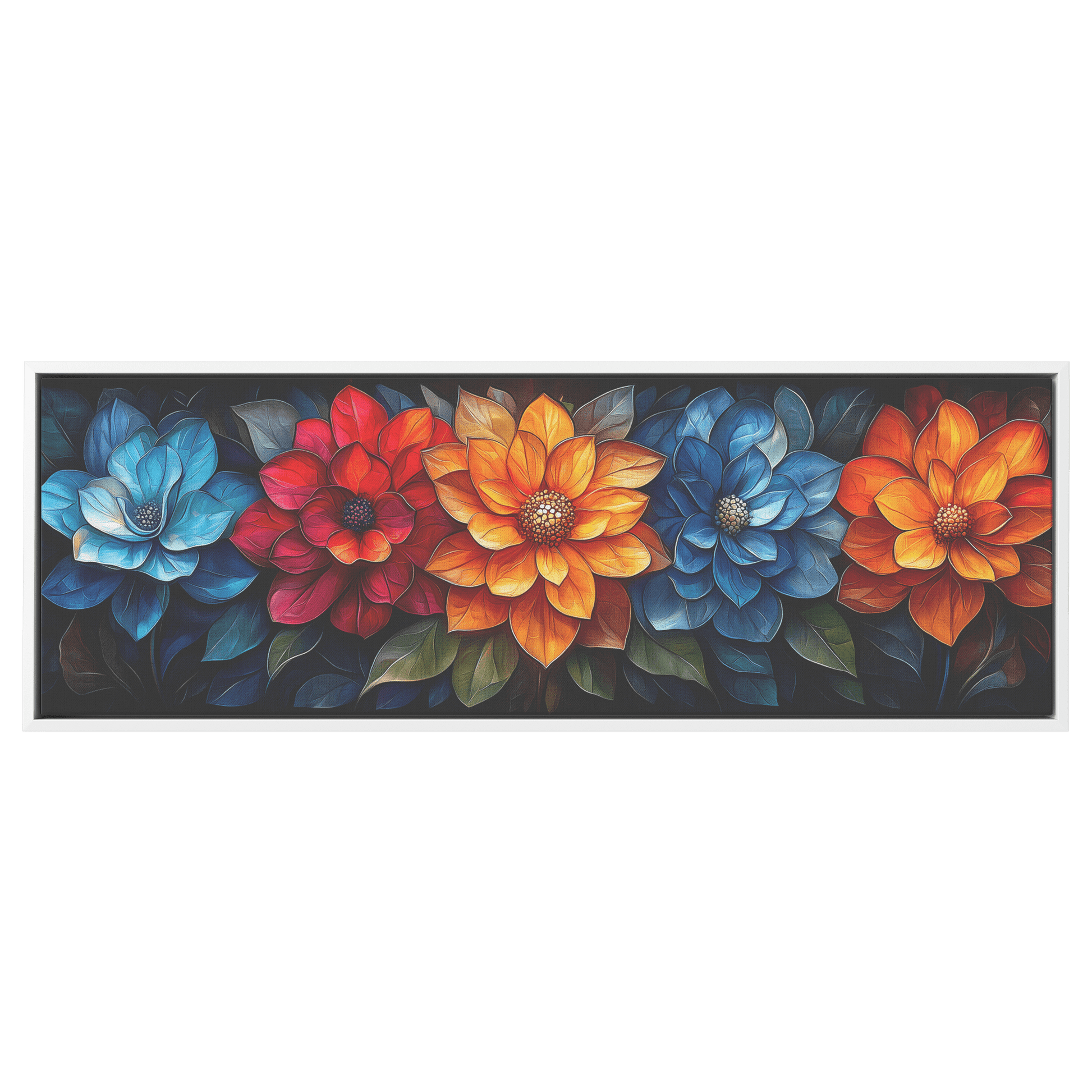 Floral Mandalas Geometric Symmetry Stained Glass Panoramic Framed Canvas Wall Art for Home and Office Decor - Awakening Righteousness