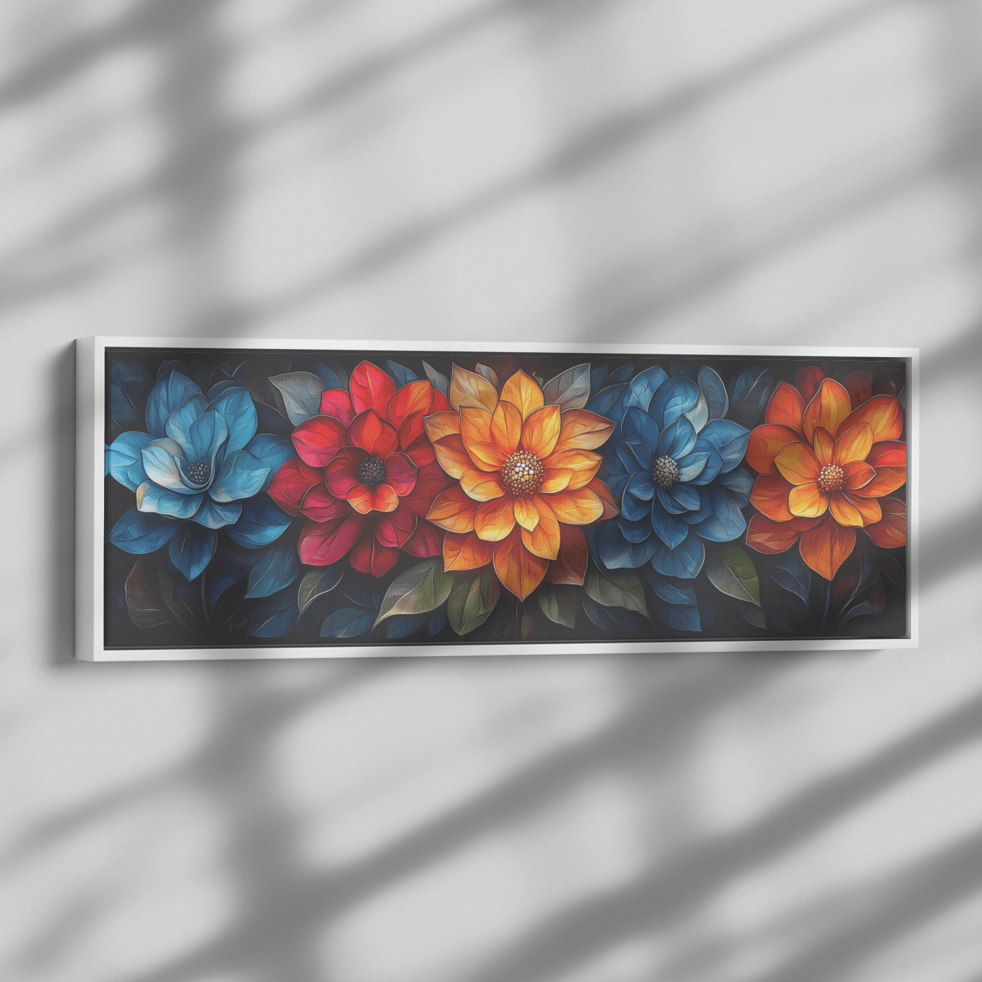 Floral Mandalas Geometric Symmetry Stained Glass Panoramic Framed Canvas Wall Art for Home and Office Decor - Awakening Righteousness