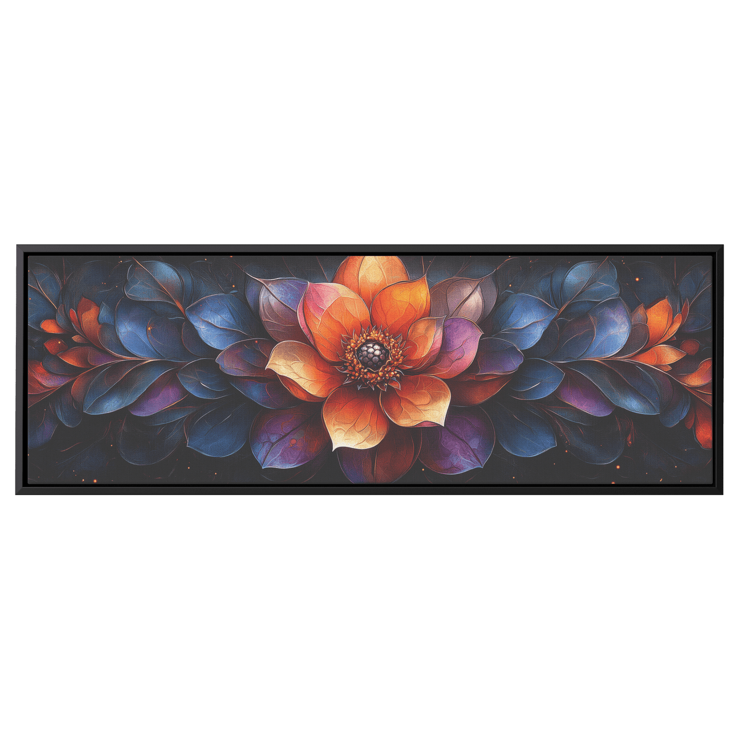 Floral Mandalas Geometric Symmetry Stained Glass Panoramic Framed Canvas Wall Art for Home and Office Decor - Awakening Righteousness