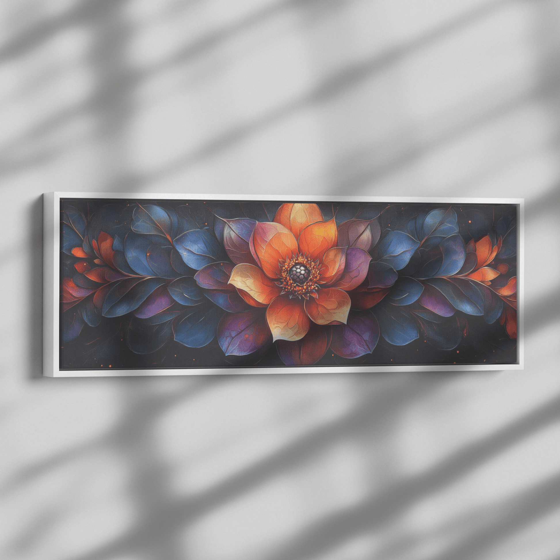 Floral Mandalas Geometric Symmetry Stained Glass Panoramic Framed Canvas Wall Art for Home and Office Decor - Awakening Righteousness