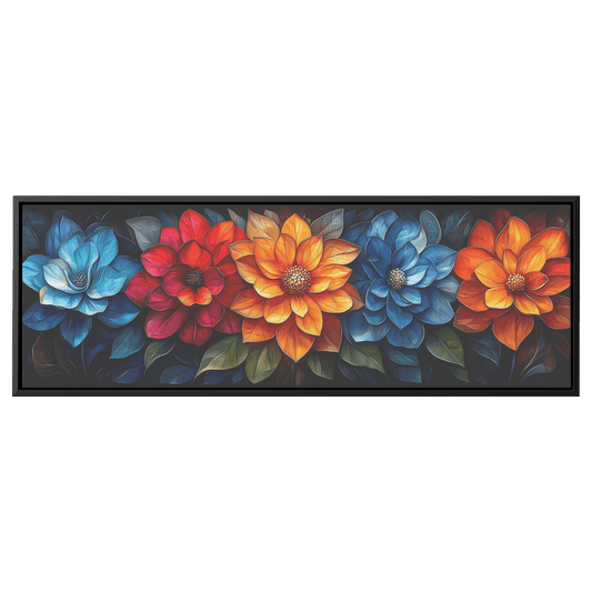 Floral Mandalas Geometric Symmetry Stained Glass Panoramic Framed Canvas Wall Art for Home and Office Decor - Awakening Righteousness
