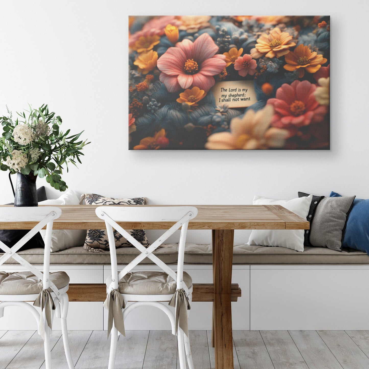 Floral Scripture Canvas Wall Art with The Lord is My Shepher for Christian Inspirational Decor - Awakening Righteousness