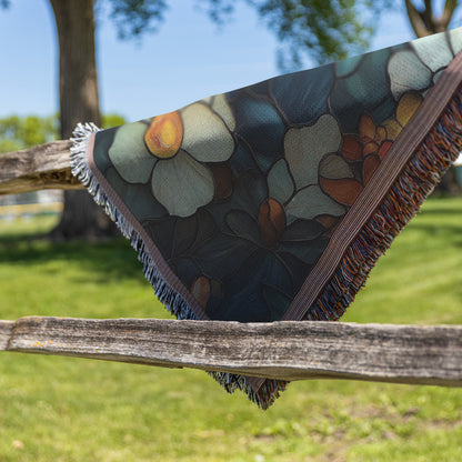Floral Stained Glass Cross Woven Throw Blanket Vibrant Christian Art - Awakening Righteousness