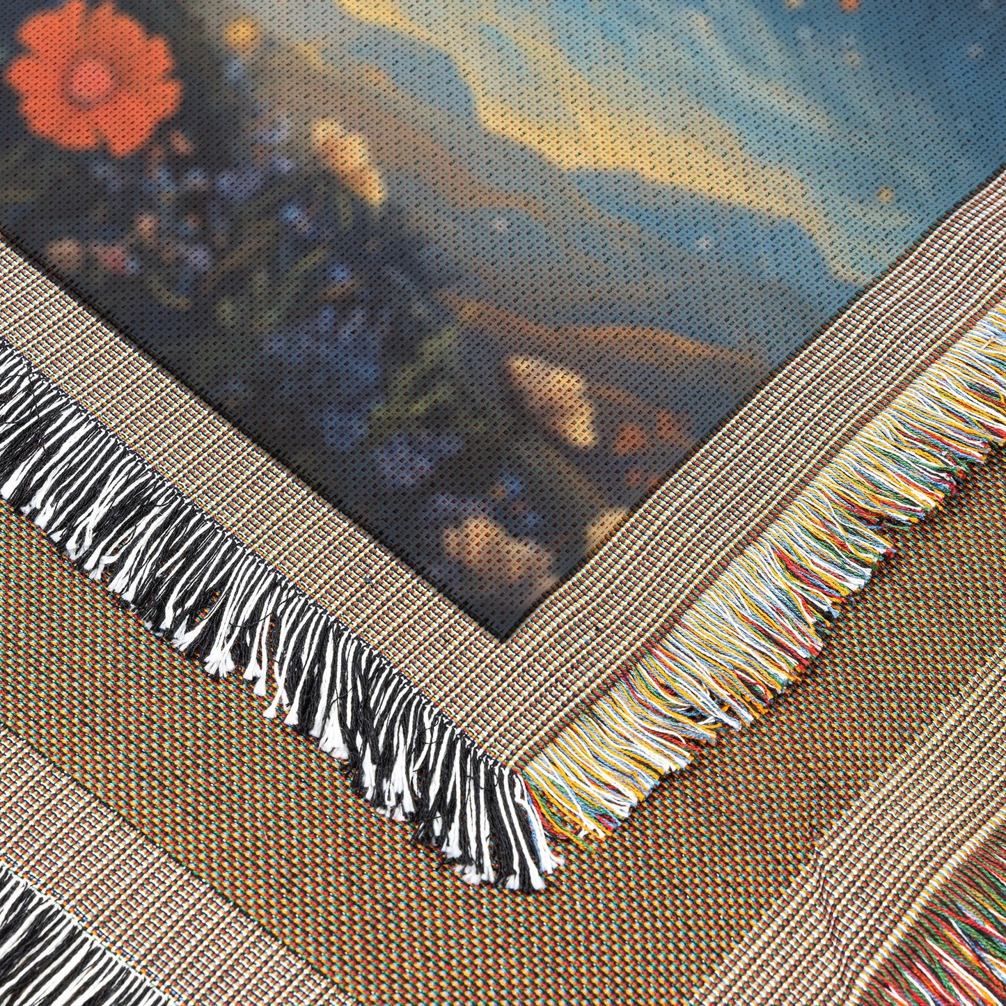 Floral Tree of Life with Vibrant Blooms and Starry Sky Woven Throw Blanket for Home Decor - Awakening Righteousness