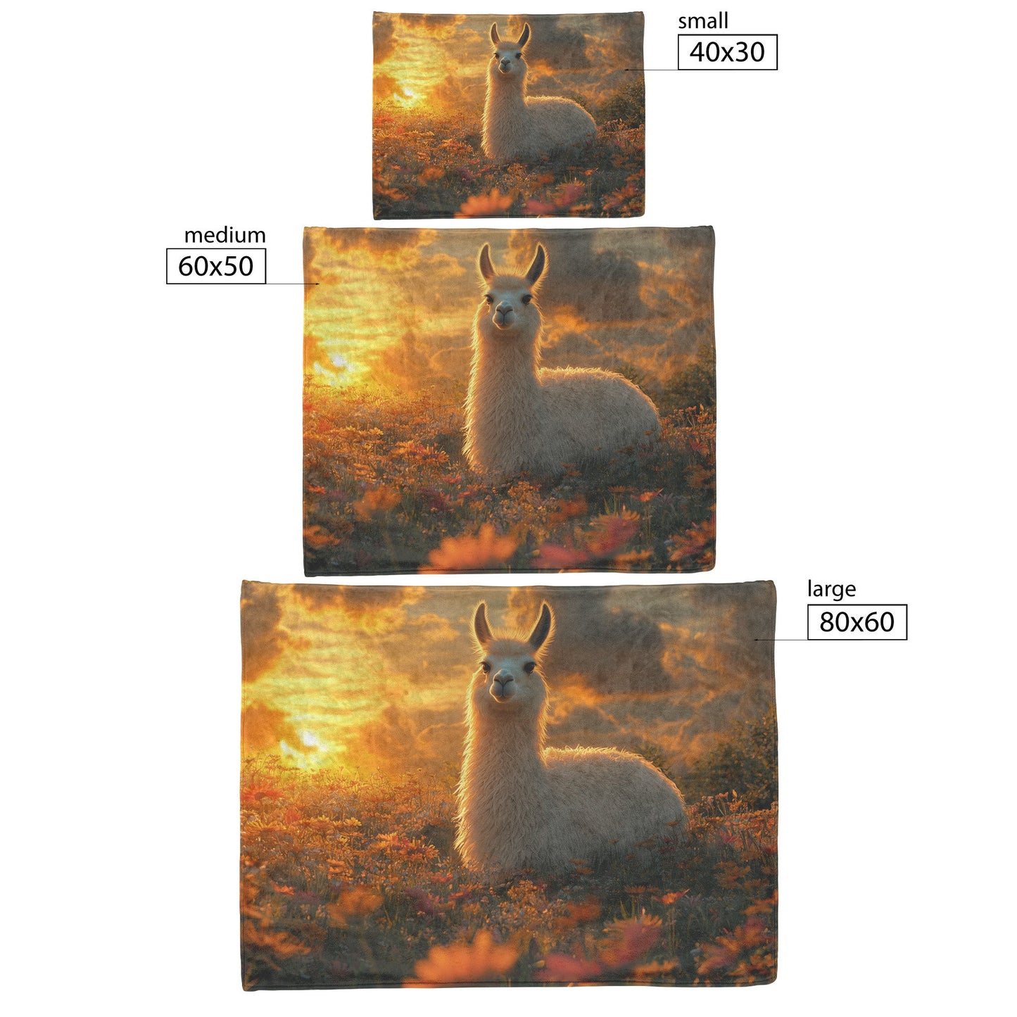 Fluffy Llama in Glowing Green Meadow Vibrant Wildflowers Under Golden Sunrise Soft Light Sherpa Fleece Blanket - Awakening Righteousness