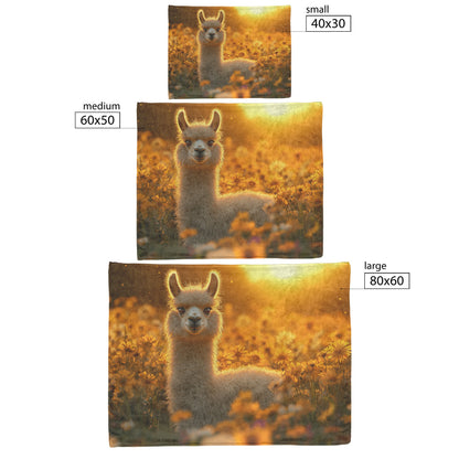 Fluffy Llama in Glowing Green Meadow Vibrant Wildflowers Under Golden Sunrise Soft Light Sherpa Fleece Blanket - Awakening Righteousness