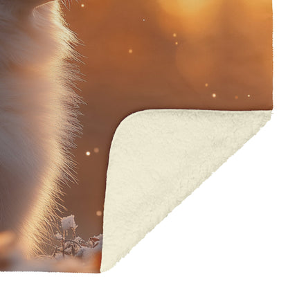 Fluffy Samoyed Sitting in Snowy Forest Under Golden Sunlight with Intricate Snow and Luminous Highlights Blanket - Awakening Righteousness