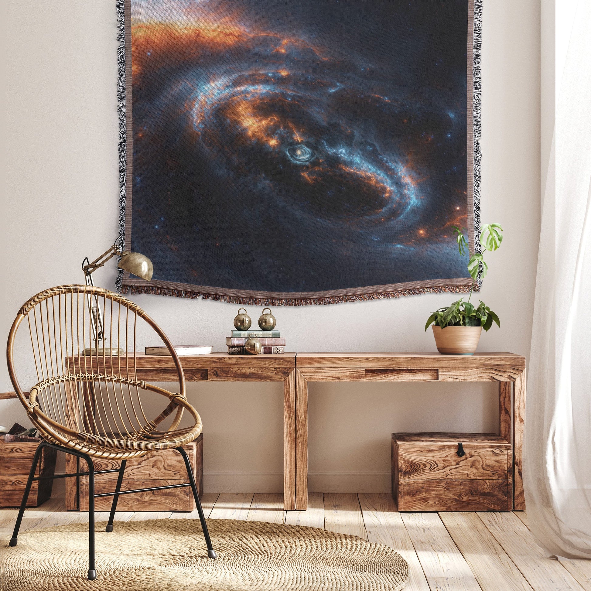 Galactic Spiral and Cosmic Lights Woven Throw Blanket - Awakening Righteousness