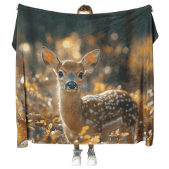 Gentle Fawn in Golden Autumn Forest Cozy Sherpa Fleece Blanket - Awakening Aesthetics