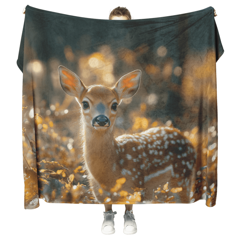 Gentle Fawn in Golden Autumn Forest Cozy Sherpa Fleece Blanket - Awakening Aesthetics