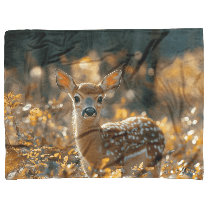 Gentle Fawn in Golden Autumn Forest Cozy Sherpa Fleece Blanket - Awakening Aesthetics