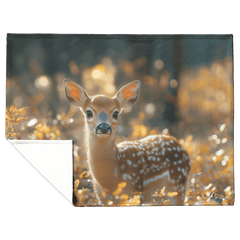 Gentle Fawn in Golden Autumn Forest Cozy Sherpa Fleece Blanket - Awakening Aesthetics
