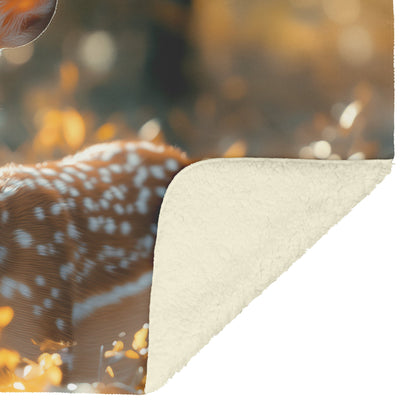 Gentle Fawn in Golden Autumn Forest Cozy Sherpa Fleece Blanket - Awakening Righteousness