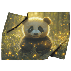 Giant Panda in Lush Bamboo Forest with Glowing Fireflies Soft Golden Sunlight Serene Nature Scene Sherpa Blanket - Awakening Aesthetics