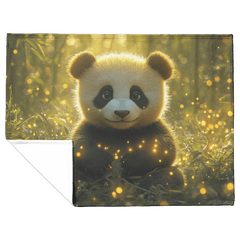 Giant Panda in Lush Bamboo Forest with Glowing Fireflies Soft Golden Sunlight Serene Nature Scene Sherpa Blanket - Awakening Aesthetics