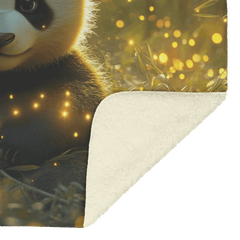 Giant Panda in Lush Bamboo Forest with Glowing Fireflies Soft Golden Sunlight Serene Nature Scene Sherpa Blanket - Awakening Aesthetics