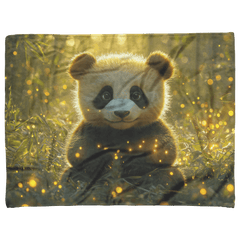 Giant Panda in Lush Bamboo Forest with Glowing Fireflies Soft Golden Sunlight Serene Nature Scene Sherpa Blanket - Awakening Aesthetics