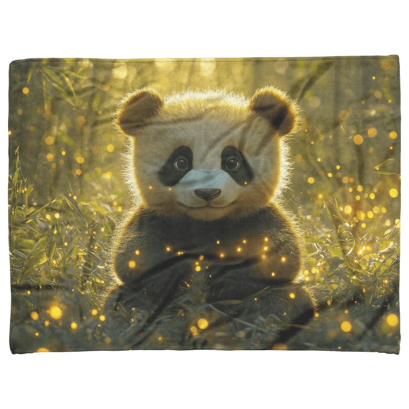 Giant Panda in Lush Bamboo Forest with Glowing Fireflies Soft Golden Sunlight Serene Nature Scene Sherpa Blanket - Awakening Aesthetics