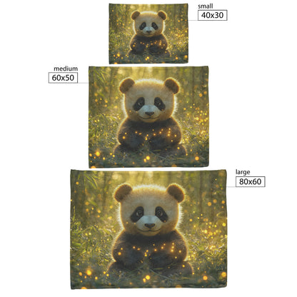 Giant Panda in Lush Bamboo Forest with Glowing Fireflies Soft Golden Sunlight Serene Nature Scene Sherpa Blanket - Awakening Righteousness