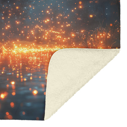Giant Panda Sitting by Bioluminescent Pond Glowing Plants Starry Night Sky Surreal Atmosphere Sherpa Fleece Blanket - Awakening Righteousness