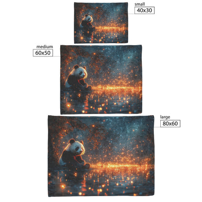 Giant Panda Sitting by Bioluminescent Pond Glowing Plants Starry Night Sky Surreal Atmosphere Sherpa Fleece Blanket - Awakening Righteousness