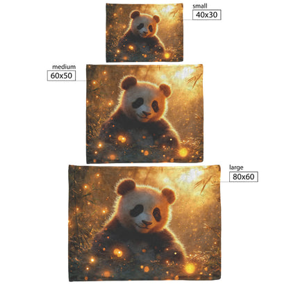Giant Panda Sitting in Lush Bamboo Forest Glowing Fireflies Soft Golden Sunlight Serene Sherpa Fleece Blanket - Awakening Righteousness