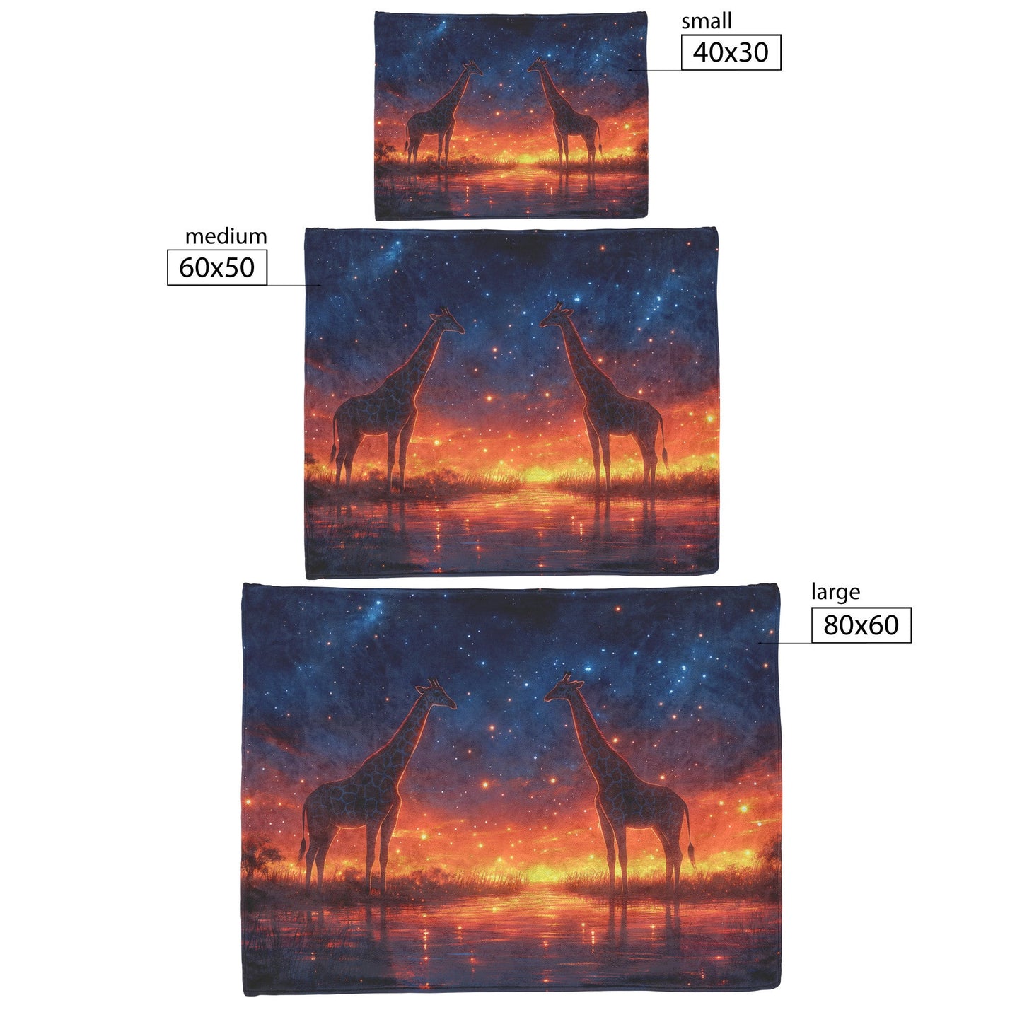 Giraffes Standing Gracefully Under Twilight Sky Filled with Stars Surrounded by Glowing Grasslands Sherpa Blanket - Awakening Righteousness