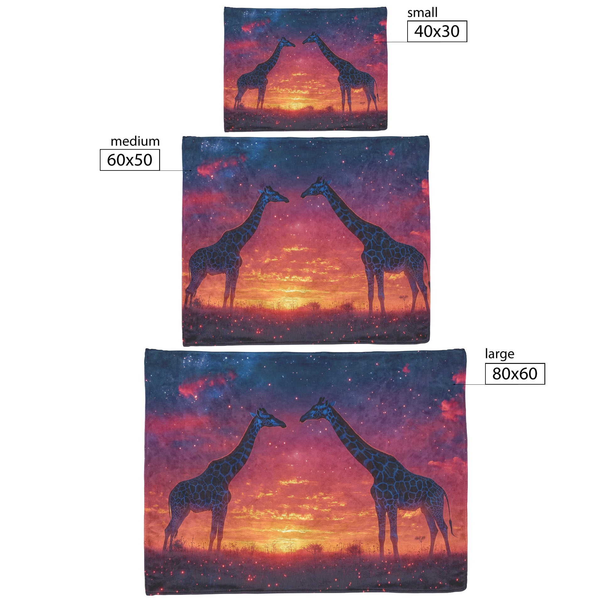 Giraffes Standing Gracefully Under Twilight Sky Filled with Stars Surrounded by Glowing Grasslands Sherpa Blanket - Awakening Righteousness