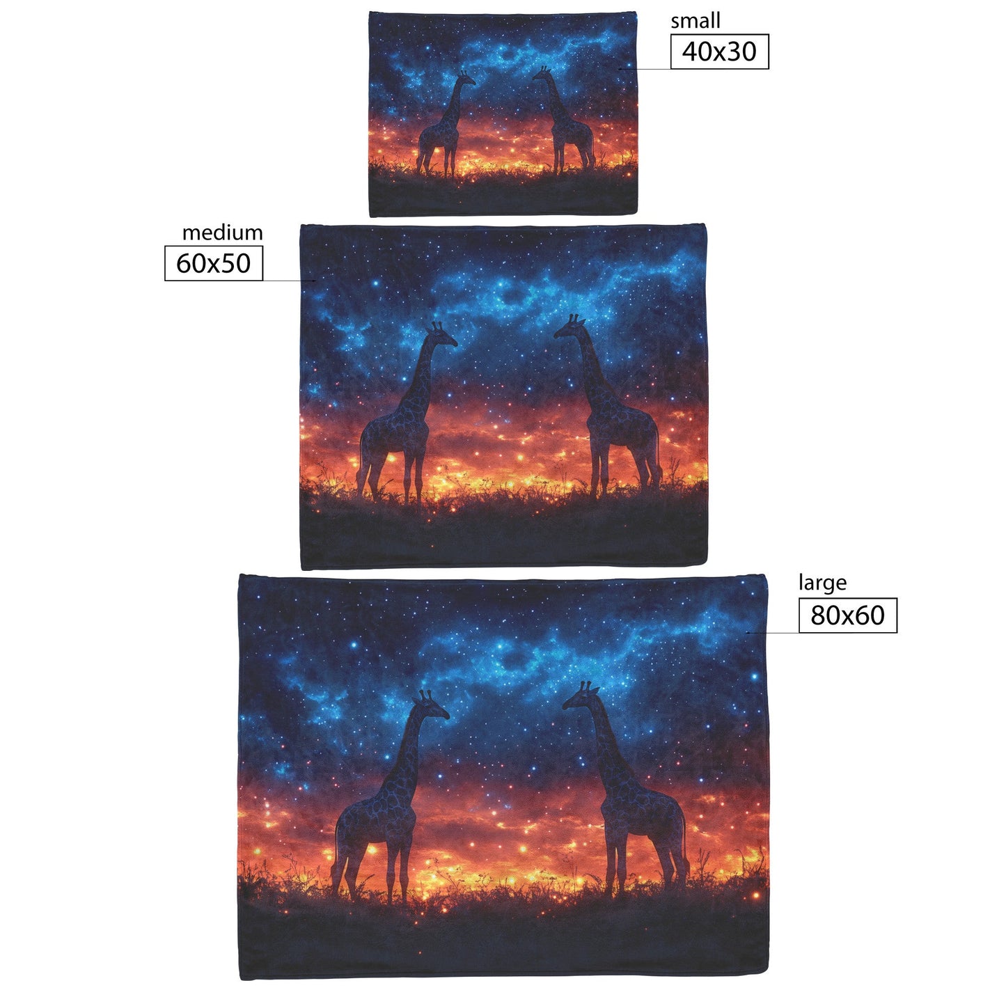 Giraffes Standing Gracefully Under Twilight Sky Filled with Stars Surrounded by Glowing Grasslands Sherpa Blanket - Awakening Righteousness