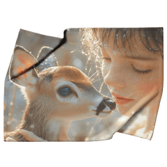 Girl Kissing Fawn in Serene Winter Scene with Falling Snowflakes Cozy Fleece Sherpa Blanket - Awakening Aesthetics