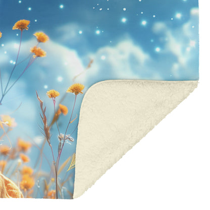 Girl Looking Up At Starry Sky Surrounded By Flowers Fleece Sherpa Blanket Inspirational Gift Faith And Hope Design - Awakening Righteousness