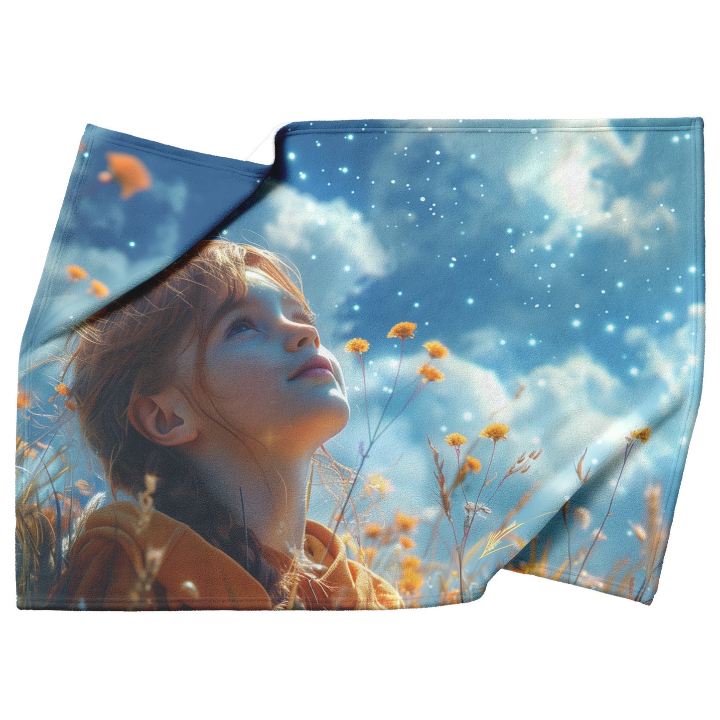 Girl Looking Up At Starry Sky Surrounded By Flowers Fleece Sherpa Blanket Inspirational Gift Faith And Hope Design - Awakening Righteousness