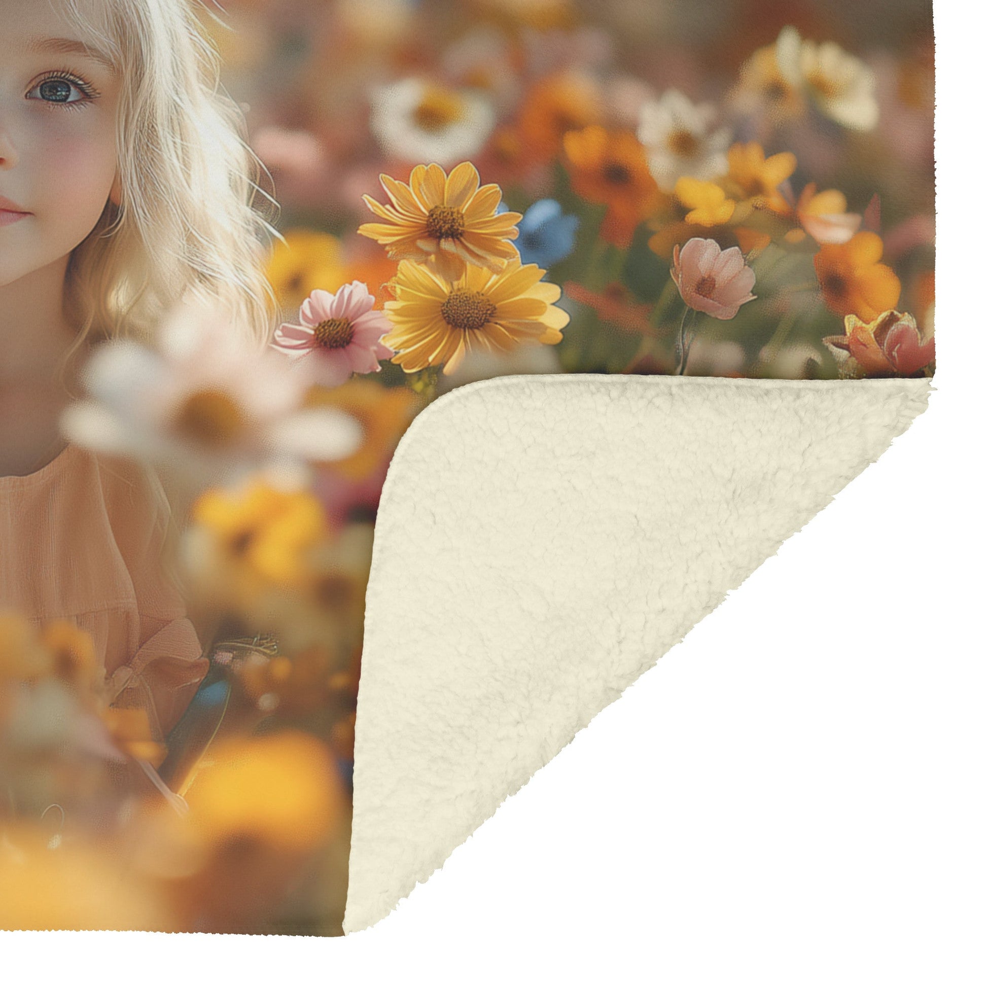 Girl Surrounded By Colorful Flowers Fleece Sherpa Blanket Christian Gift Symbol Of Innocence And Divine Beauty - Awakening Righteousness